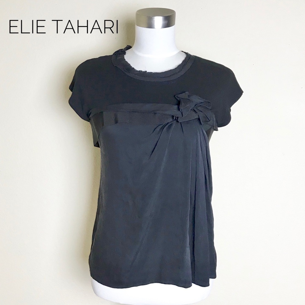 Elie TAHARI Bow Tank Top Mixed Media Silk Knit